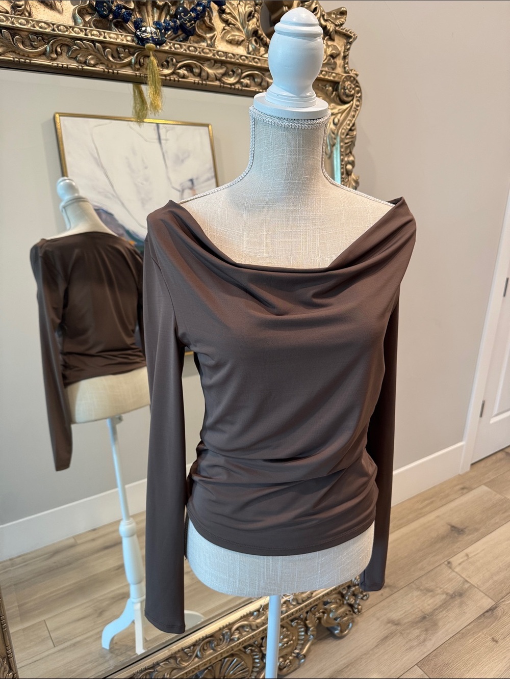 H&M Brown Draped Long-Sleeve Top